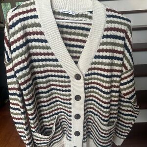 Pink Clover Striped Cardigan - Cream, Green, Blue, Brown